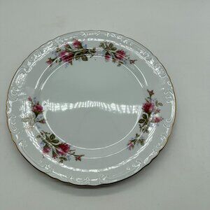 Vintage Grant crest Royal Rose Round Platter Chop Plate Pink Gold Trim